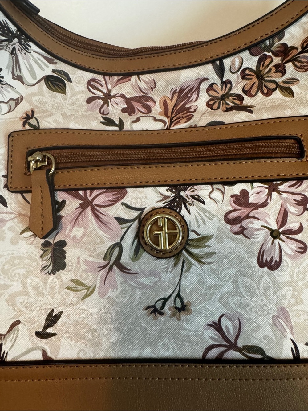 Giani Bernini Floral Print Shoulder Bag Blush Pink Brown Hobo Purse - Picture 4 of 13